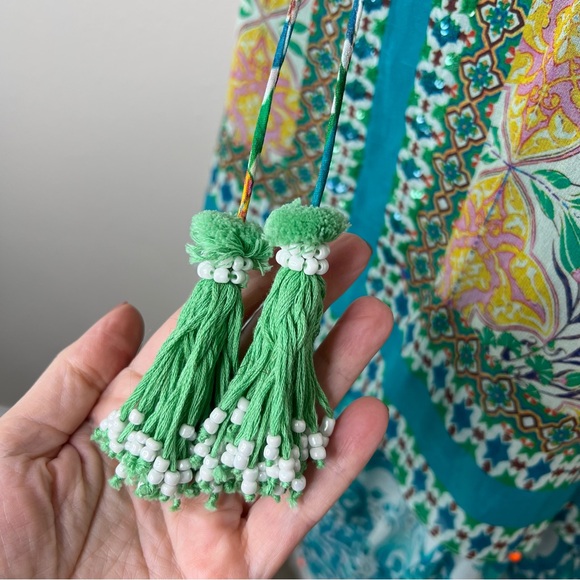 Anthro Hemant & Nandita MOANA Colorful Silk Sequin Beaded Tassel Boho Dress NWT - Picture 6 of 15